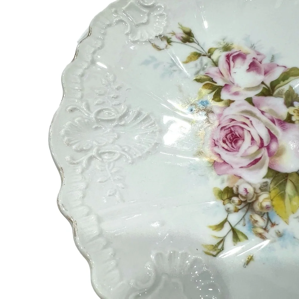 VINTAGE ROSE FLORAL & GOLD CHINA PLATES - SET OF 3